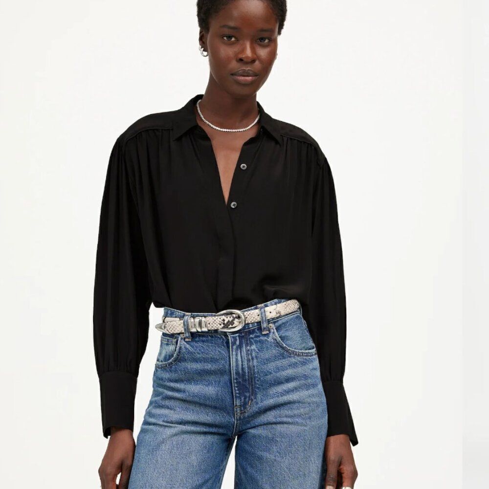 Madewell NT224 black long-Sleeve Button-Front Top size xs NWT